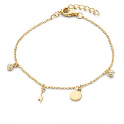 Armband  geelkleurig met aanhangende steentjen en fantasie - 610707