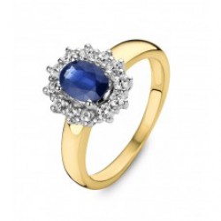 Entouragering bicolor met safir en zirconia - 607025